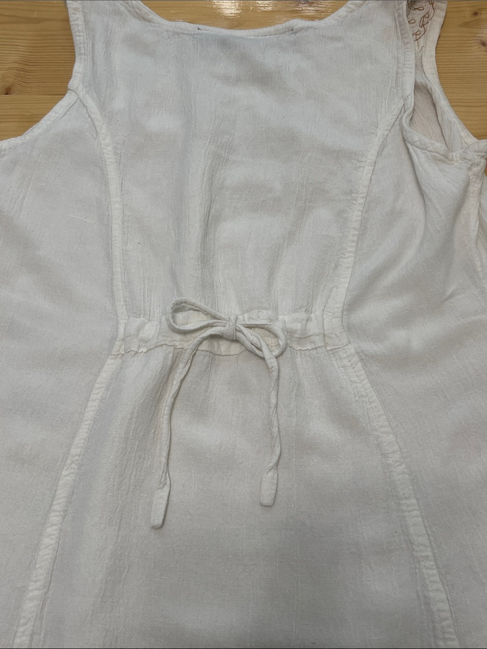 Raya Sun White Crinkle Linen Cotton Boho Embroidered Mini Dress Coverup Size M - Picture 14 of 16